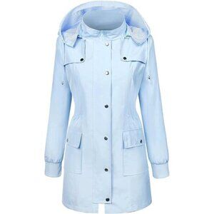 Waterproof Rain Jacket Women Striped Windbreaker Hooded